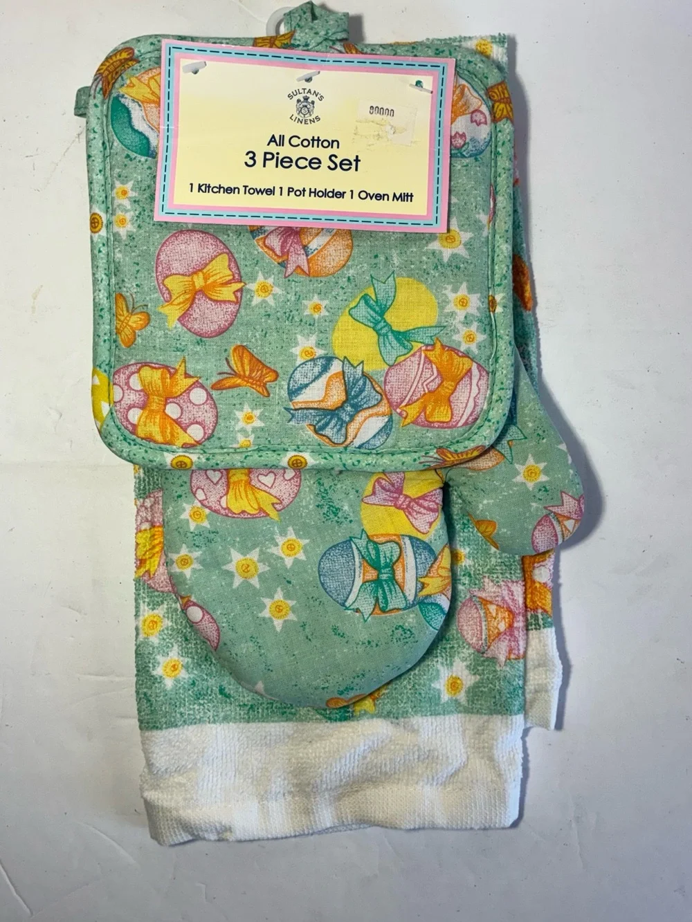 Sultana’s Linens 3 Pc Kitchen Set Fruit Bow Butterfly Towel Pot Holder